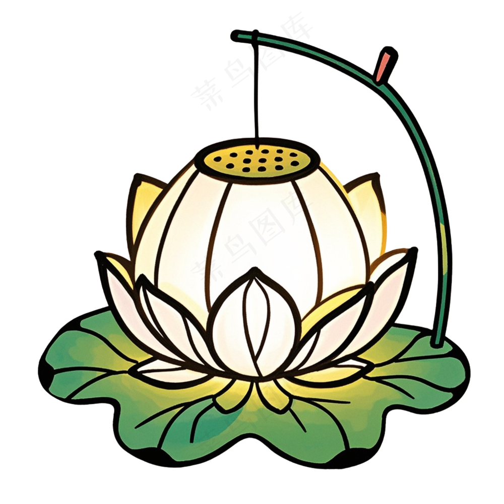 中式彩色莲花灯免抠图中元节