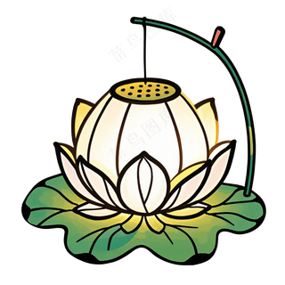 中式彩色莲花灯免抠图中元节