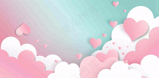 粉白色立体爱心浪漫情人节七夕插画背景