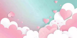 粉白色立体爱心浪漫情人节七夕插画背景