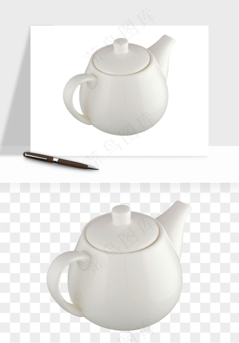 白瓷陶瓷茶壶png免抠