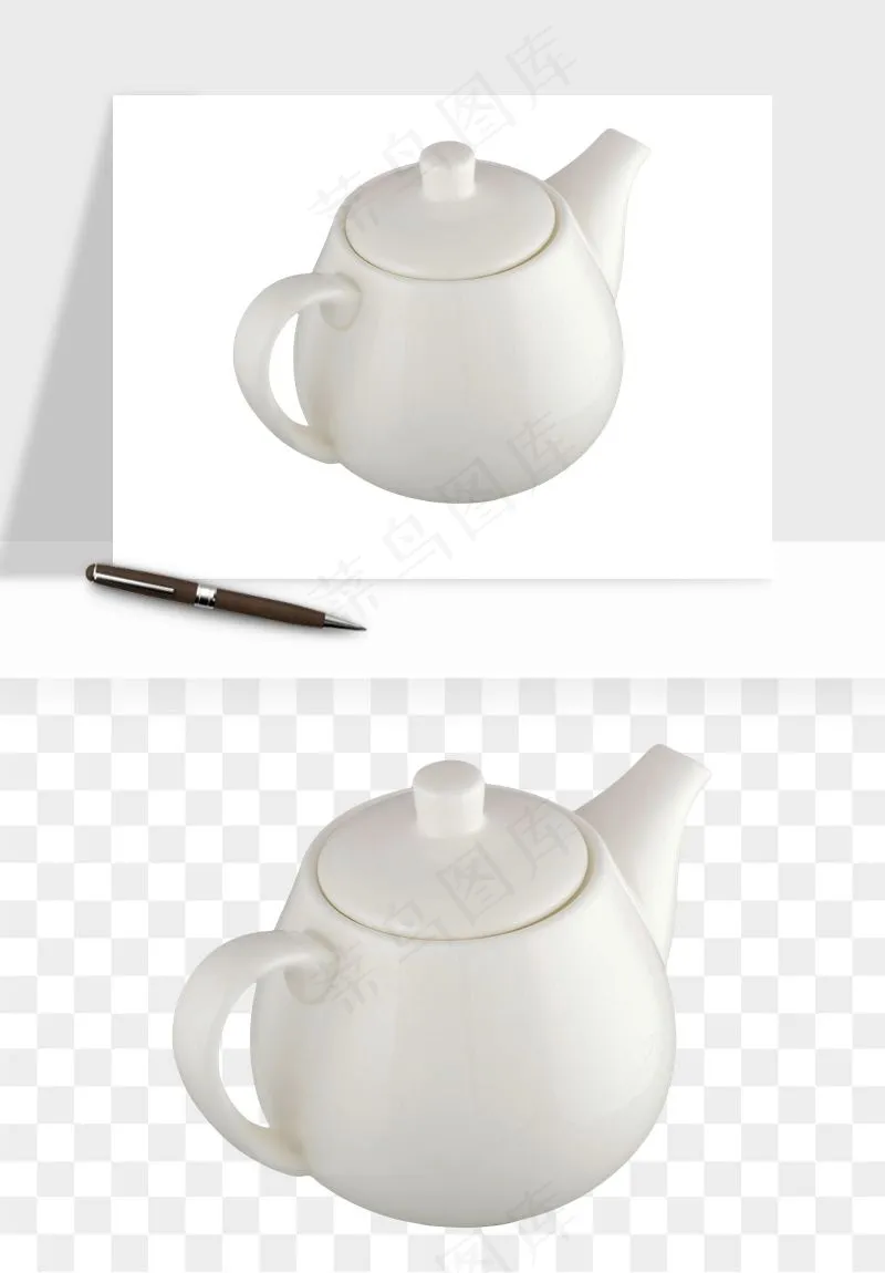 白瓷陶瓷茶壶png免抠