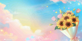 教师节花束向日葵礼物插画背景
