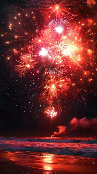 新春春节放烟花庆祝红色喜庆小年除夕夜国庆摄影图