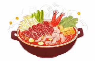 麻辣红油鸳鸯火锅美食插画免抠