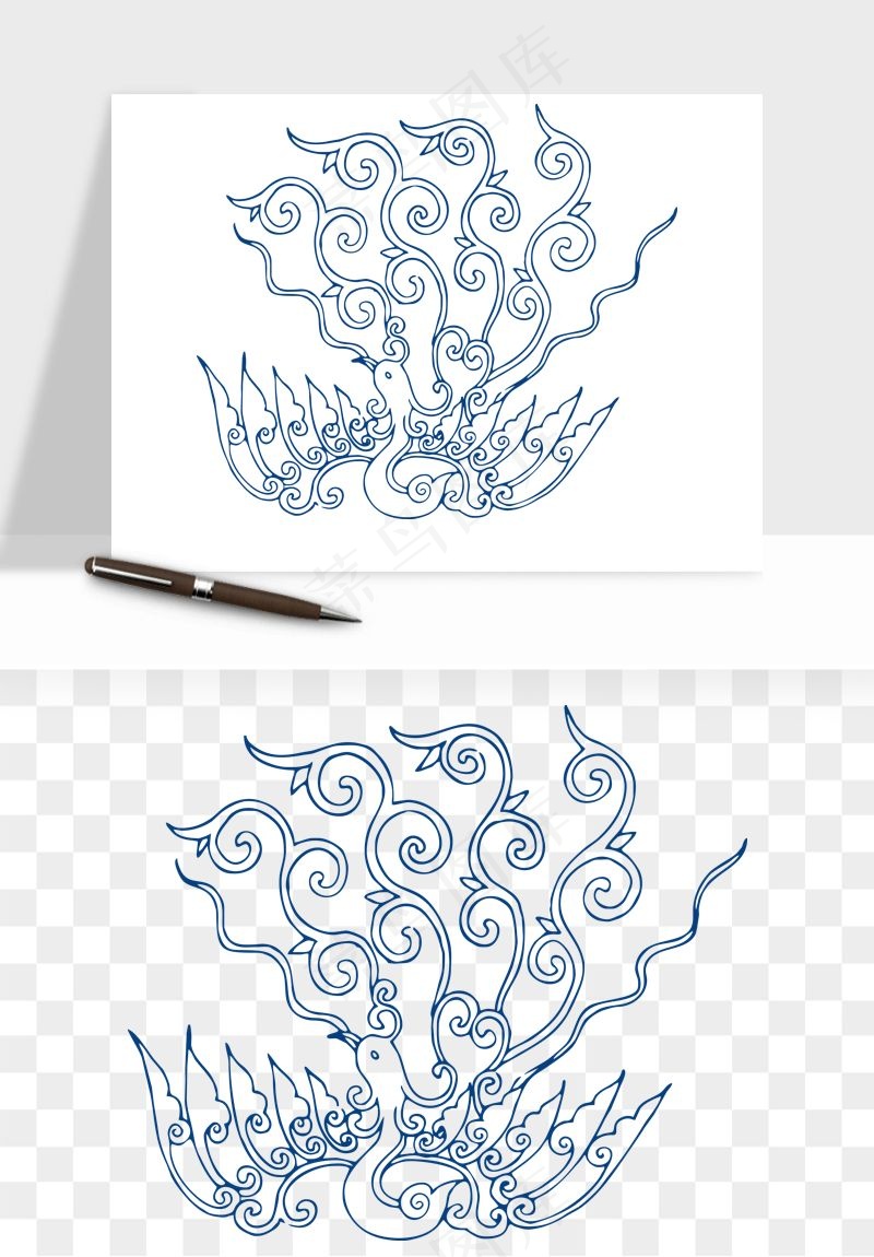 青花瓷花纹花卉图案png免抠