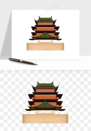 国潮风古建筑古楼古塔鼓楼psd,png免抠图
