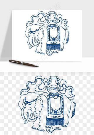 青花瓷花纹花卉图案png免抠