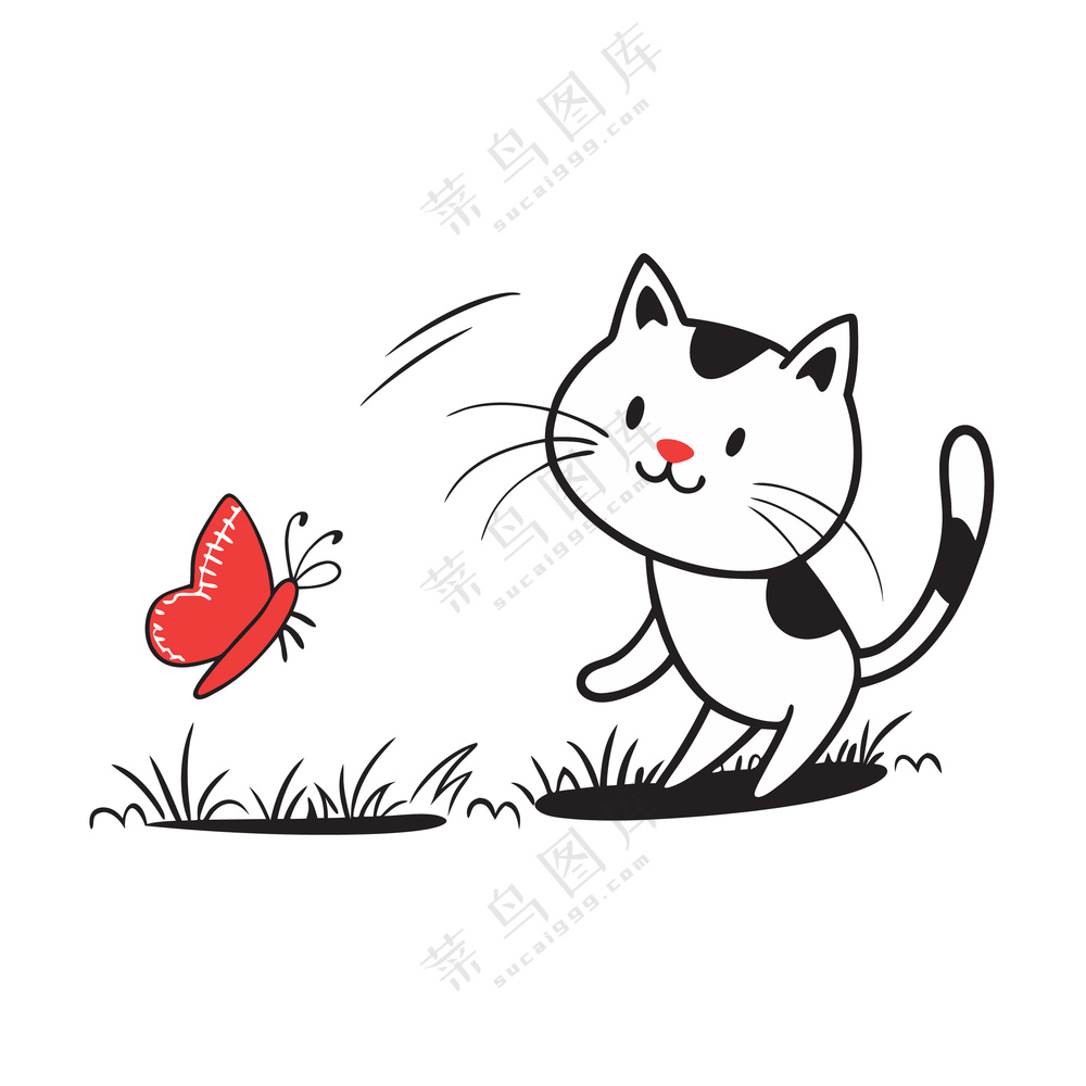 动物简约小猫和蝴蝶玩耍