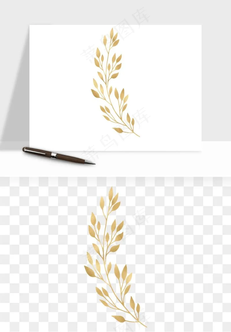 金色植物花环边框png免抠