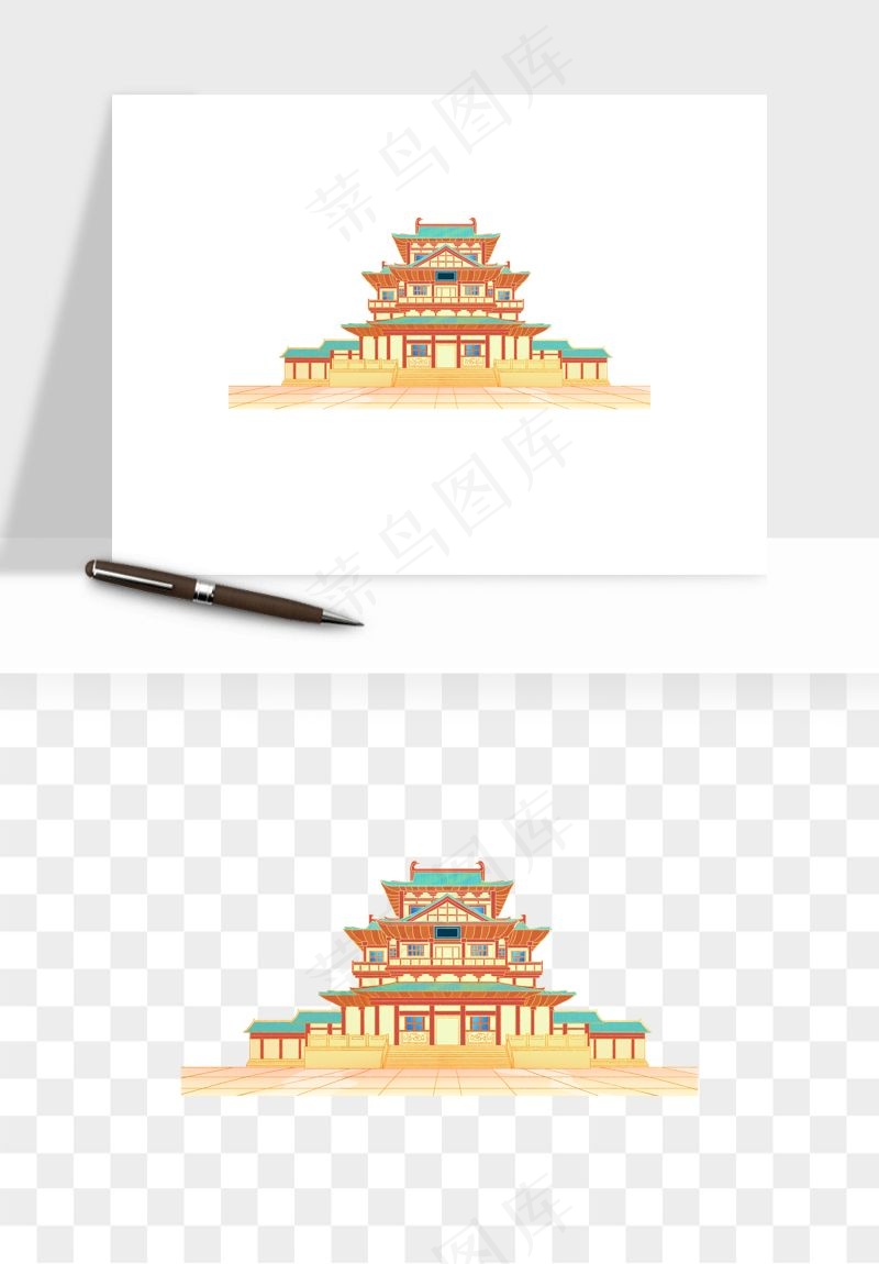 国潮风古建筑古楼古塔鼓楼psd,png免抠图