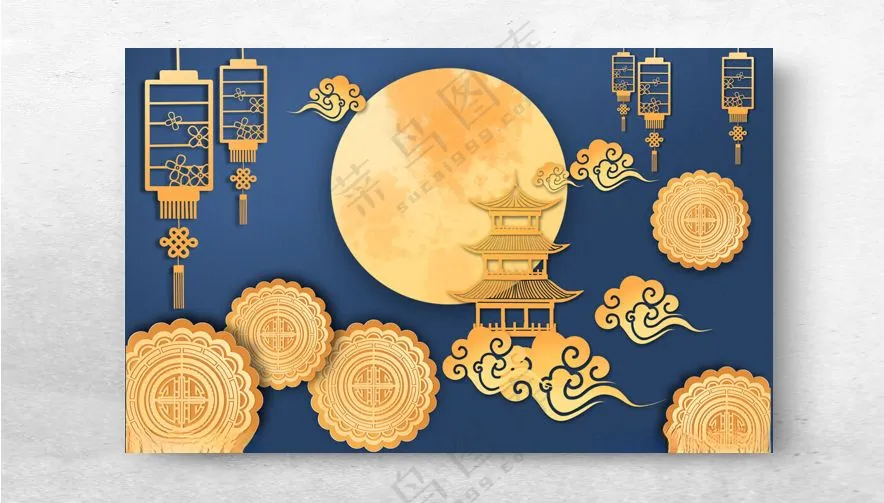 中秋节线性插画国庆节插画广告设计海报