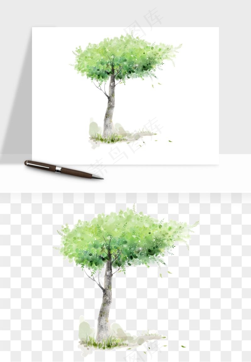 水彩手绘树木png免抠