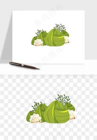 国潮粽子手绘肉粽png免抠