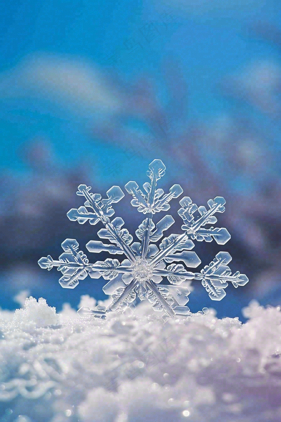 冰天雪地里的透明雪花白雪立冬小寒大寒冬至摄影图/