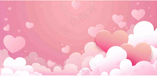 粉白色立体爱心浪漫情人节七夕插画背景