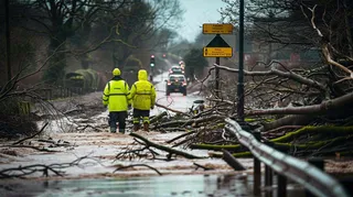 洪水自然灾害防洪预警摄影图