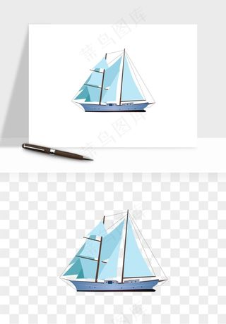 手绘航行帆船png免抠