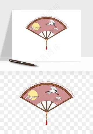 古风扇子元素png免抠