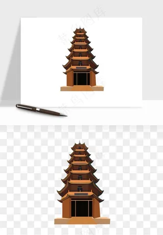 国潮高塔古塔楼建筑png免抠