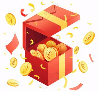 金币财富礼盒钱卡通免抠