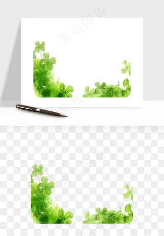 手绘四叶草幸运植物png免抠