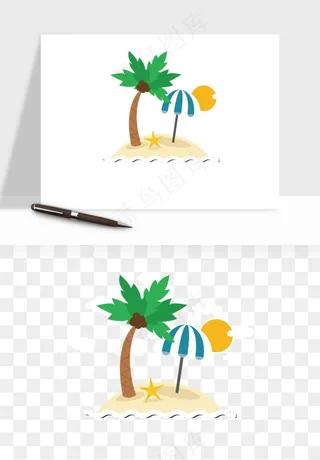 卡通沙滩椰子树png免抠
