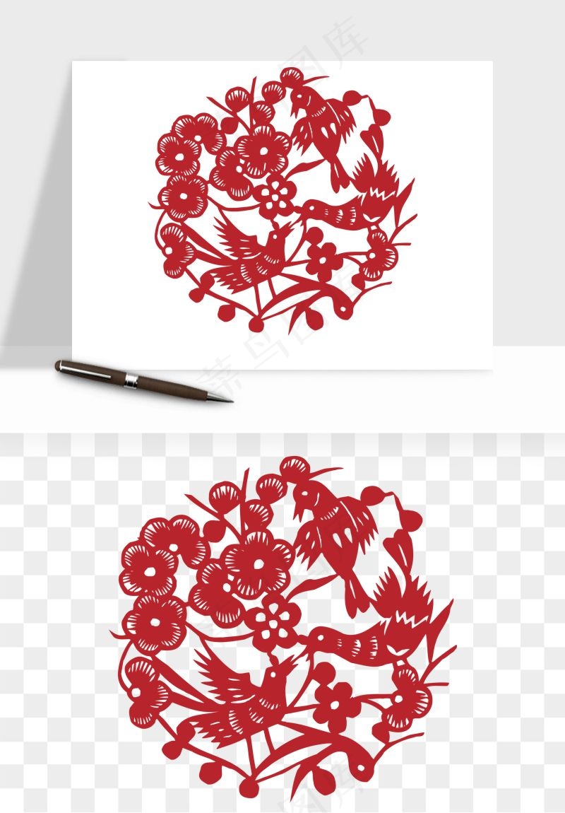 传统花鸟动物剪纸png免抠