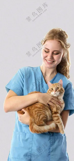 萌宠宠物医院医生抱着猫咪摄影图背景