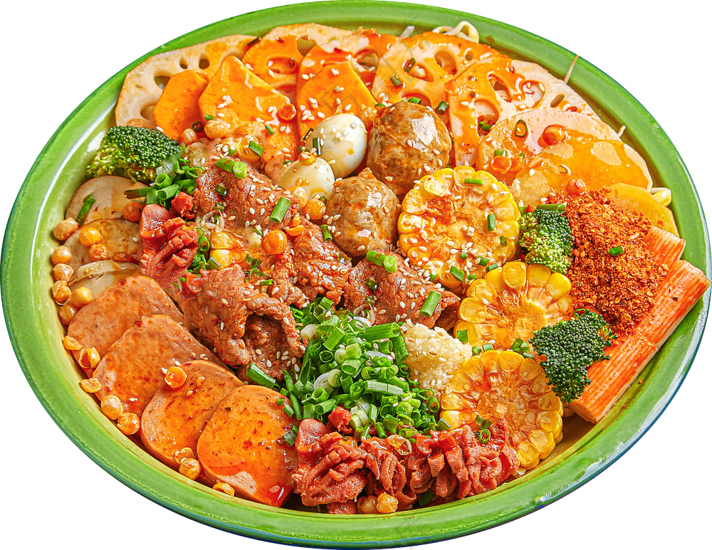 麻辣香锅，方便速食，高清，自己火锅包装上用了