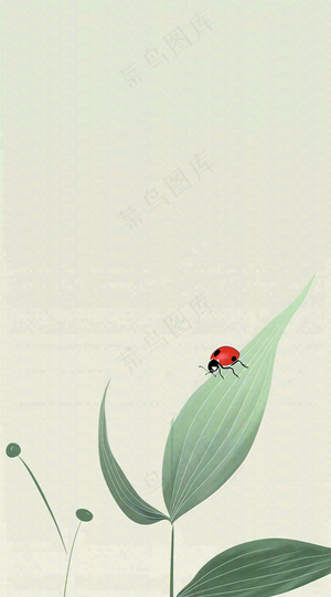 春天国风插画绿叶上的昆虫惊蛰插画背景