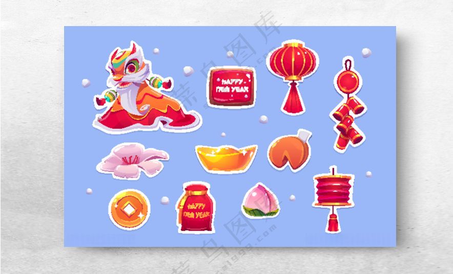 新年游戏icon矢量图标线稿招牌海报