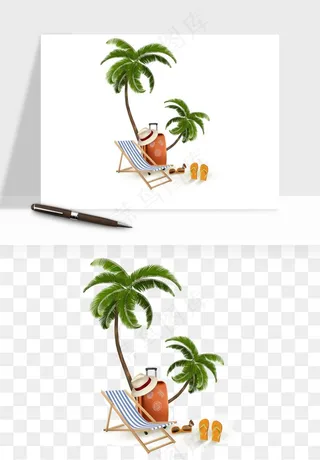 卡通沙滩椰子树png免抠