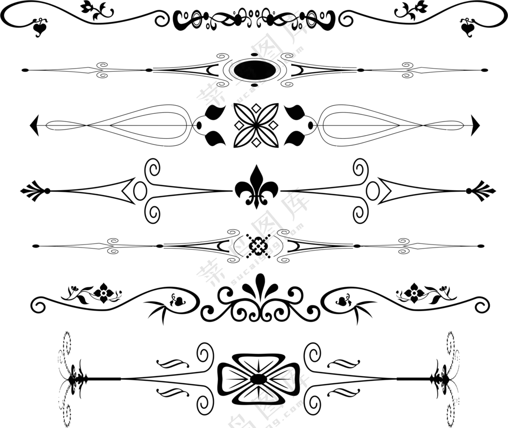 黑白图案装饰用分隔线免抠图片素材