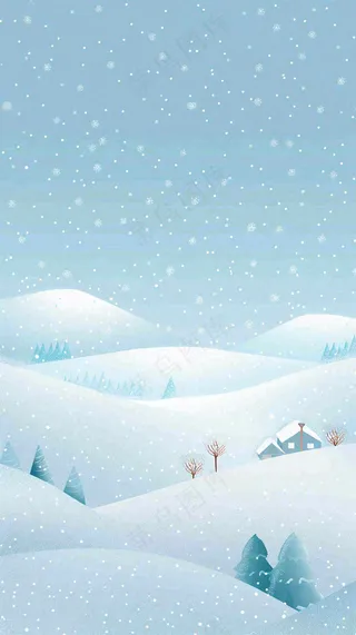 冬天白雪覆盖寒冷唯美雪景小寒插画背景