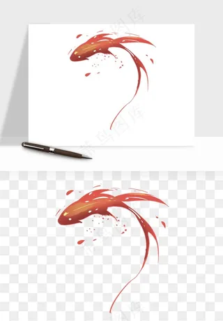 锦鲤鱼手绘水墨png免抠