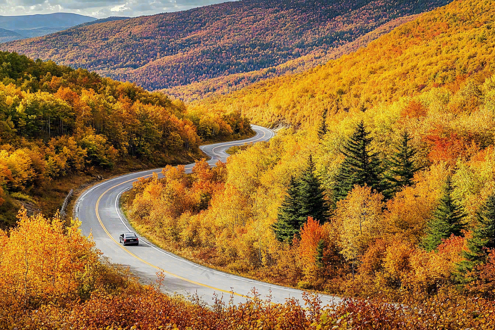 金秋森林公路一叶知秋秋天风景摄影图