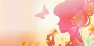 粉色女生美丽蝴蝶浪漫唯美妇女节插画背景