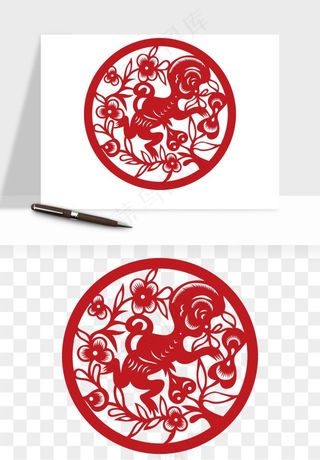 十二生肖剪纸中式纹样图案png免抠