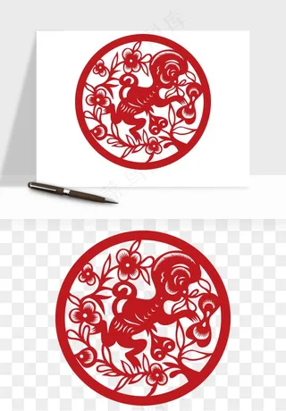 十二生肖剪纸中式纹样图案png免抠