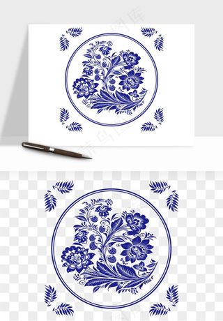 青花瓷花纹花卉图案png免抠