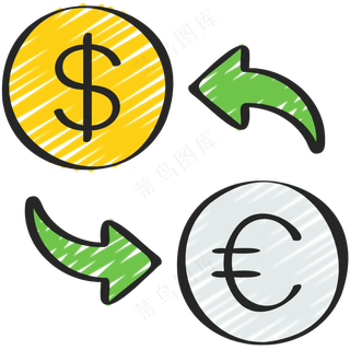外汇转换 换钱 铅笔手绘图标icon