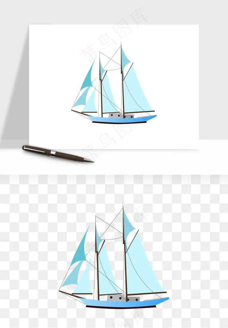 手绘航行帆船png免抠