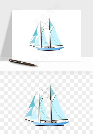 手绘航行帆船png免抠