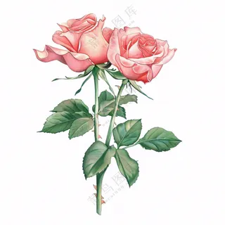 粉色玫瑰花鲜花插画免抠