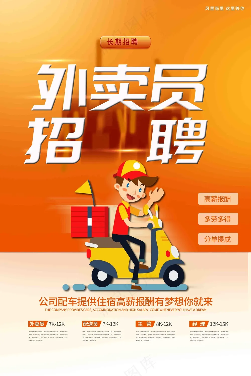 卡通暖色外卖员招聘海报
