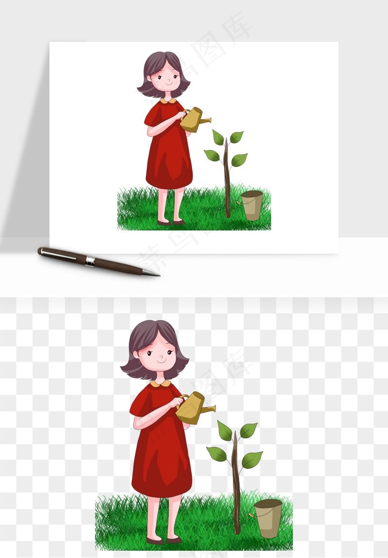 手绘植树节挖土人物png免抠