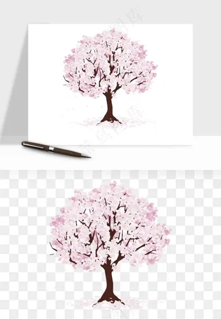 手绘樱花树png免抠