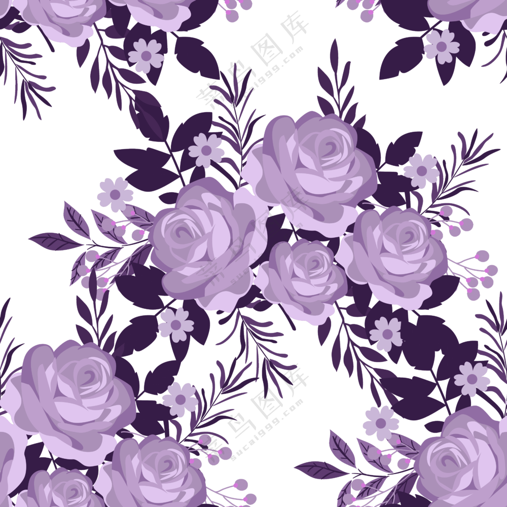 手绘效果紫色花朵藤蔓免抠图片素材