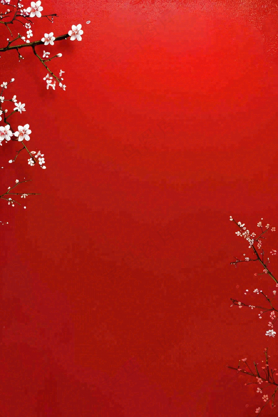 红色墙背景梅花红花鸟情人节七夕小年新年除夕背景